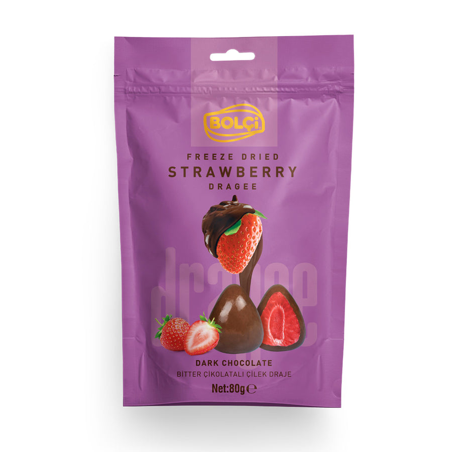 BOLCI-DARK CHOCO. STRAWBERRY DRAGEE 80gr x 12 pcs