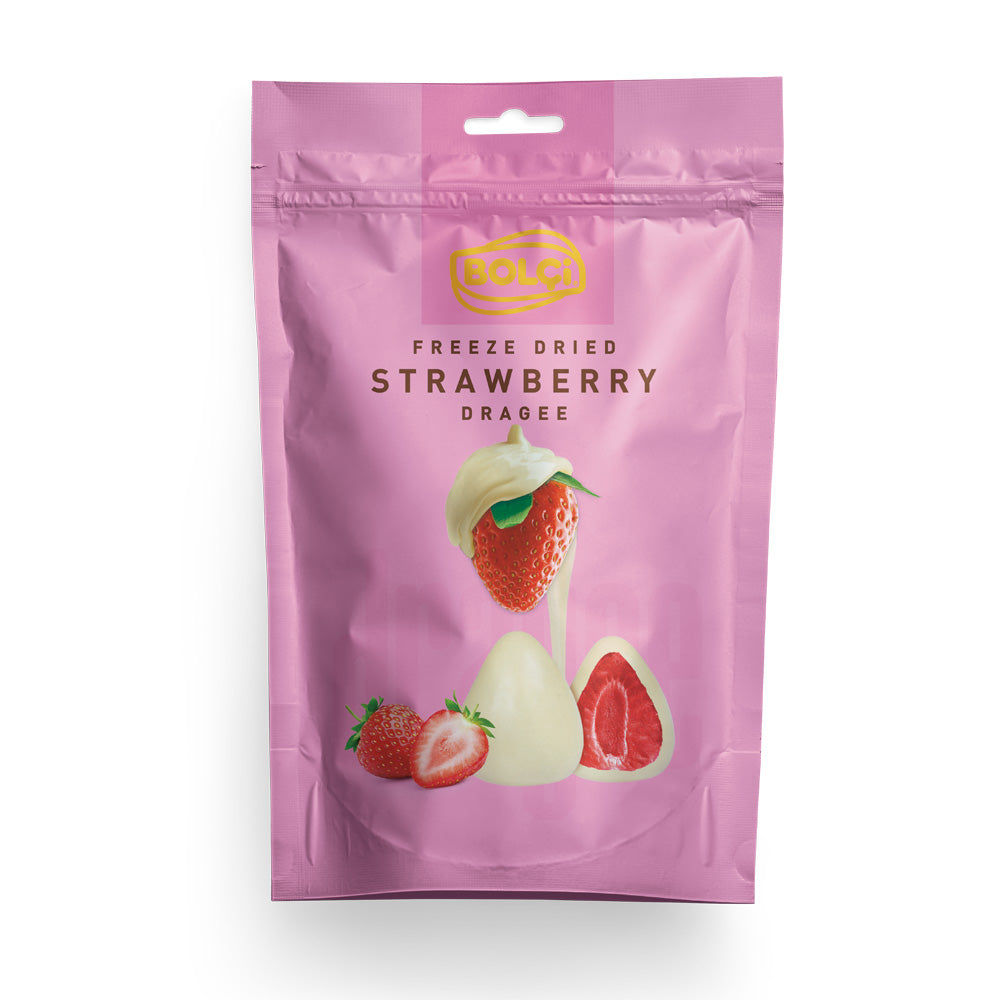 BOLCI -WHITE CHOCO. STRAWBERRY DRAGEE 130gr x 12 pcs