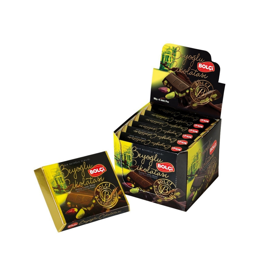 DARK CHOCO.WHOLE PISTACHIO TABLET 90gr x 12 pcs x 6 dp