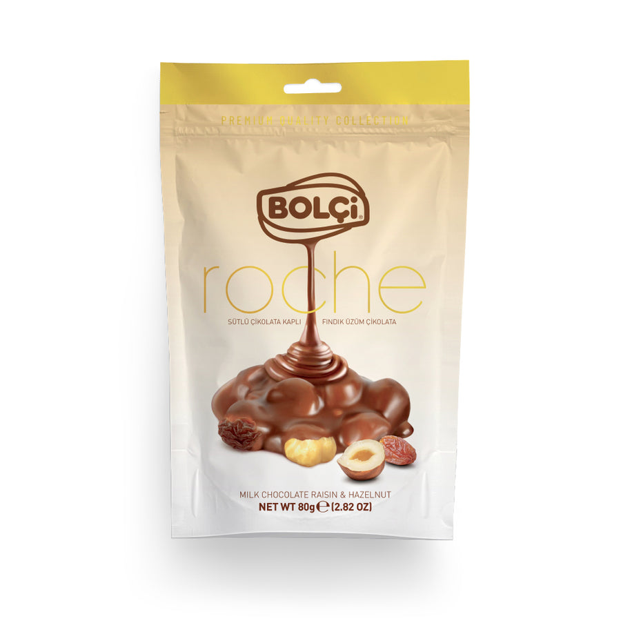BOLCI-ROCHE MILK CHOCO.HAZELNUT&RAISIN 80gr x 12 pcs
