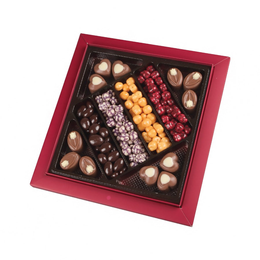BOLCI-ASSORTED CHOCO.GOLD HEART BURGUNDY 350gr x 16 dp