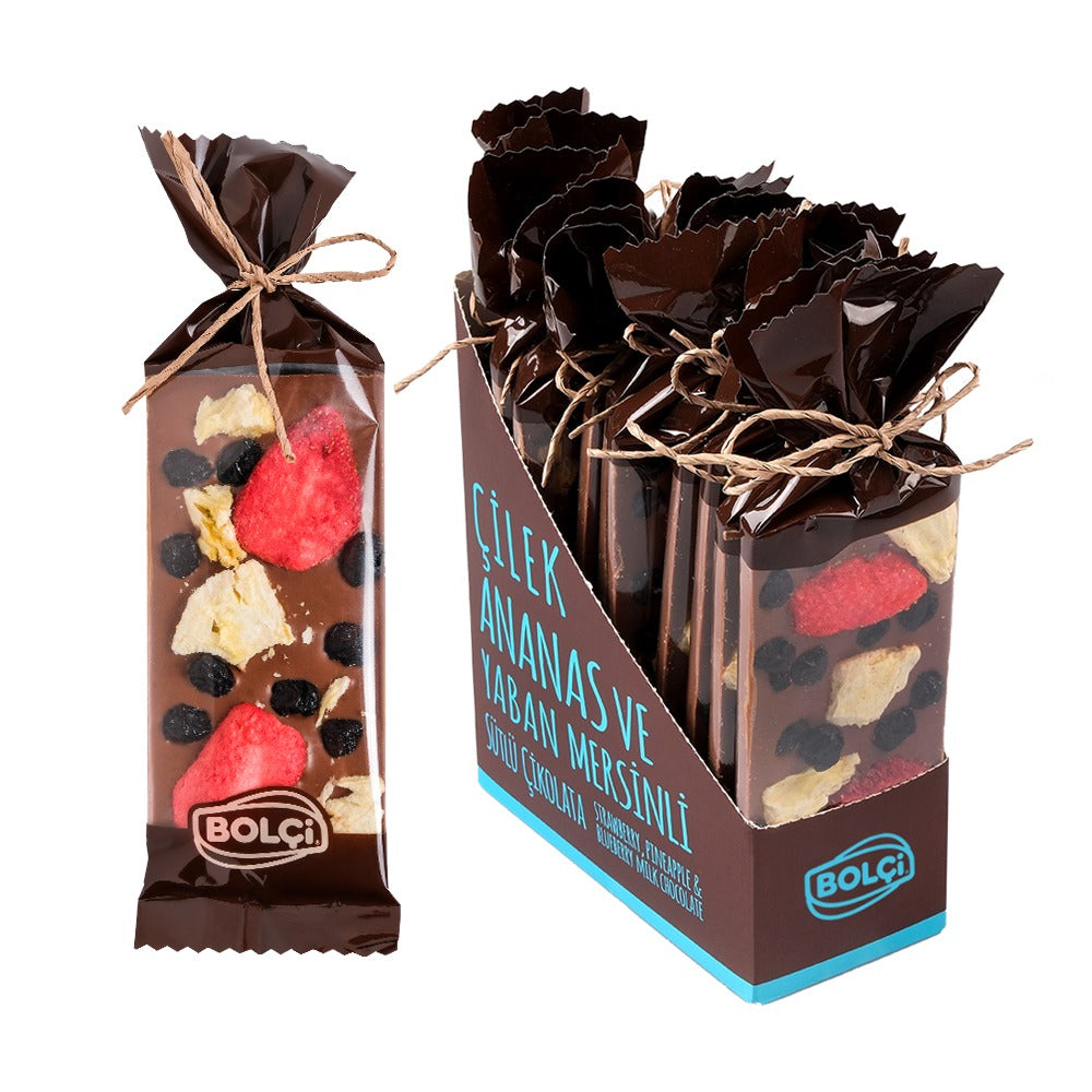 BOLCI-MILK CHOC. STRAWBERRY, PINEAPPLE & BLUEBERRY 60gr x 10 pcs x 5 dp